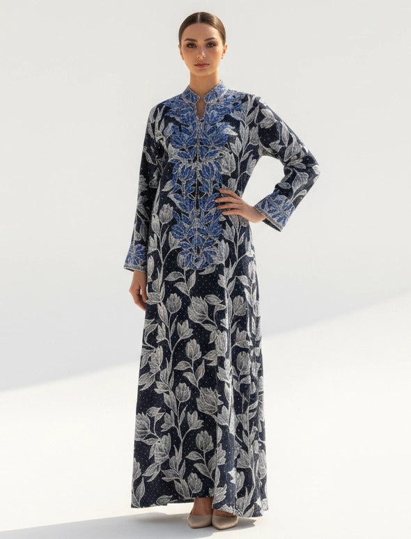 Ornate Leaf Velvet Abaya