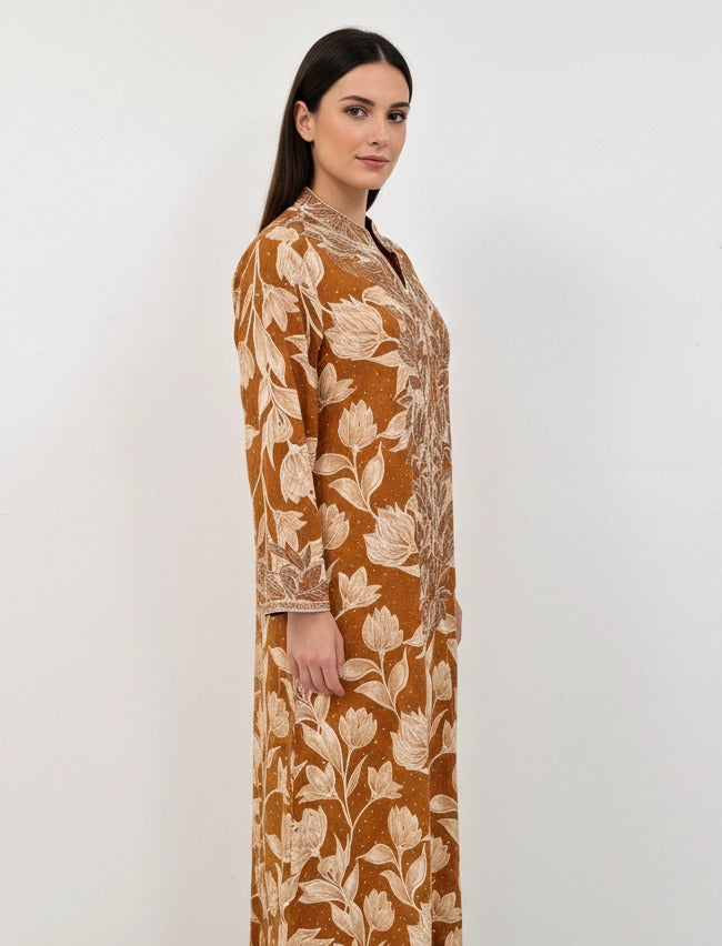 Ornate Leaf Velvet Abaya