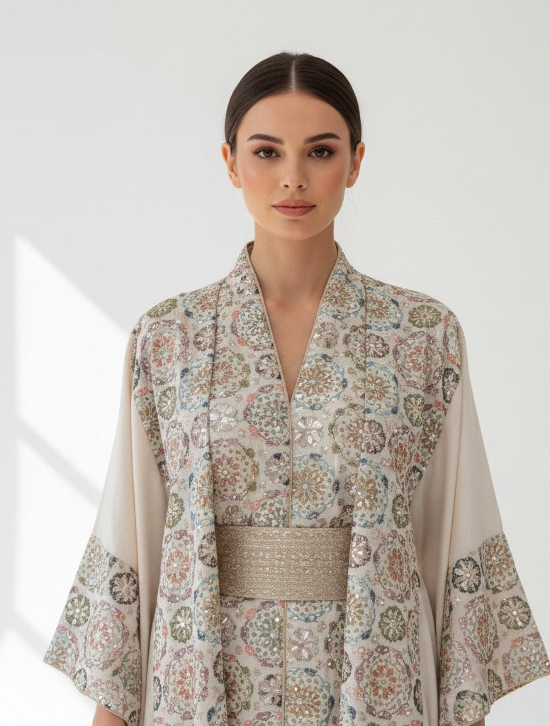 Mosaic Embroidered Pastel Bisht