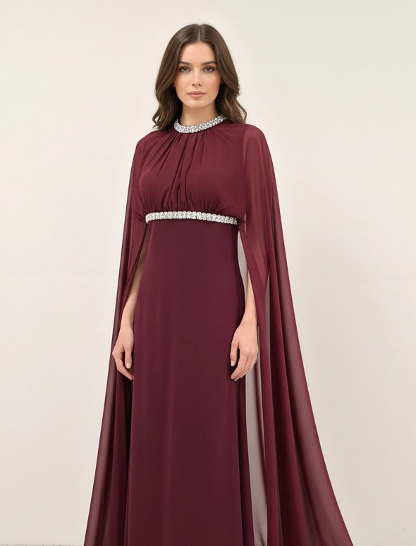 Embellished Neck Gathered Organza Dress