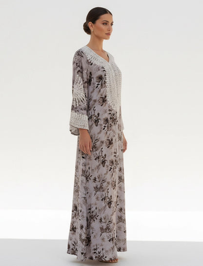 Lace-Trimmed Floral Jalabiya.