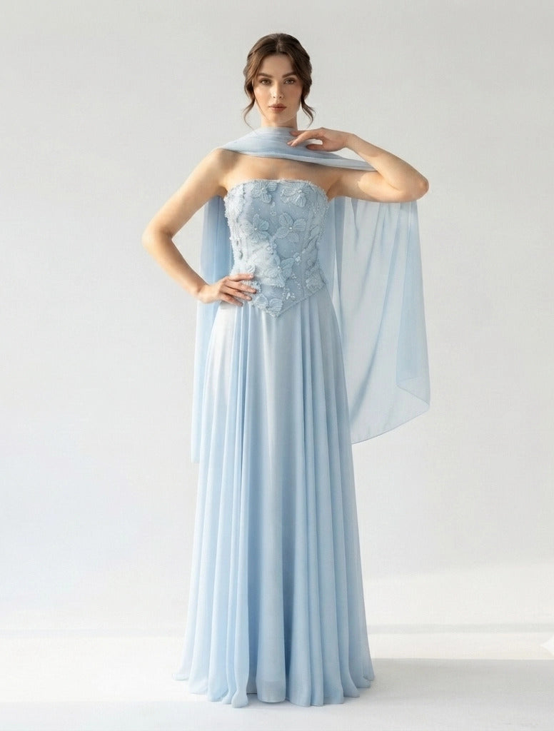 Corset Flower Details Plisse Skirt Chiffon.
