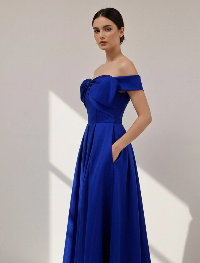 Off Shoulder Embellished A-Line Dress