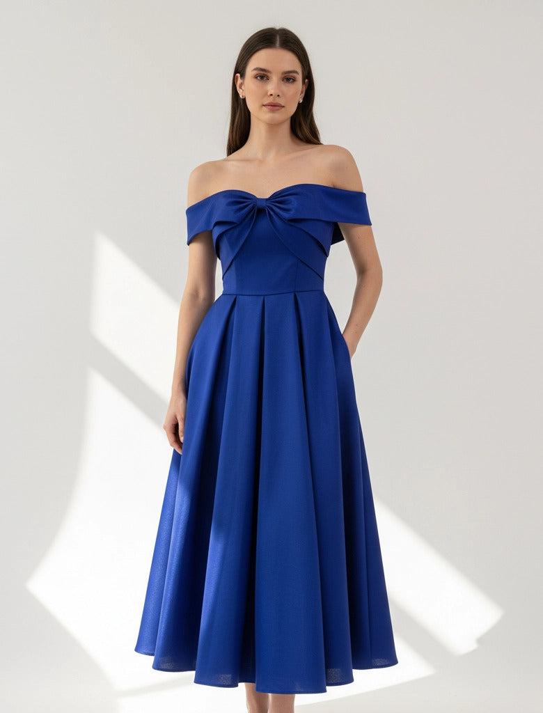 Off Shoulder Embellished A-Line Dress