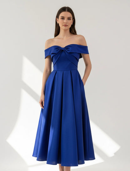 Off Shoulder Embellished A-Line Dress