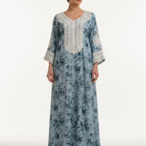 Lace-Trimmed Floral Jalabiya.