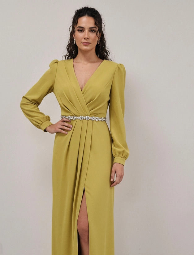 Jeweled Crystal-Bodice Crepe Gown.