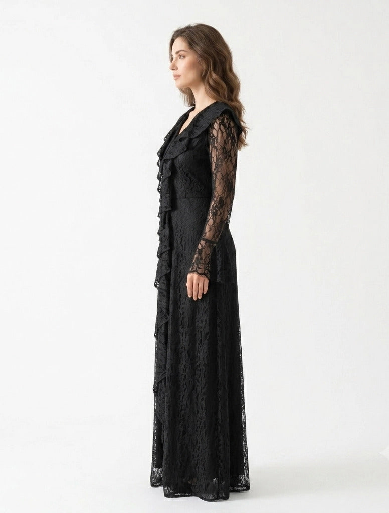 Corset Cutout Flare Sleeves Dantel Dress