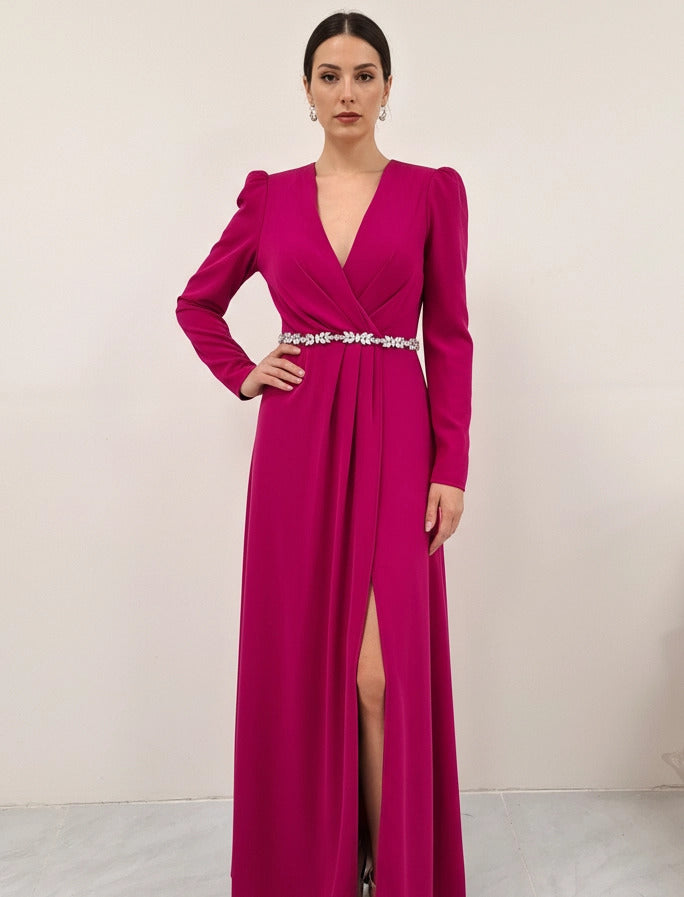Jeweled Crystal-Bodice Crepe Gown.