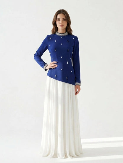 High Neck Crystal Neck Crepe Dress.