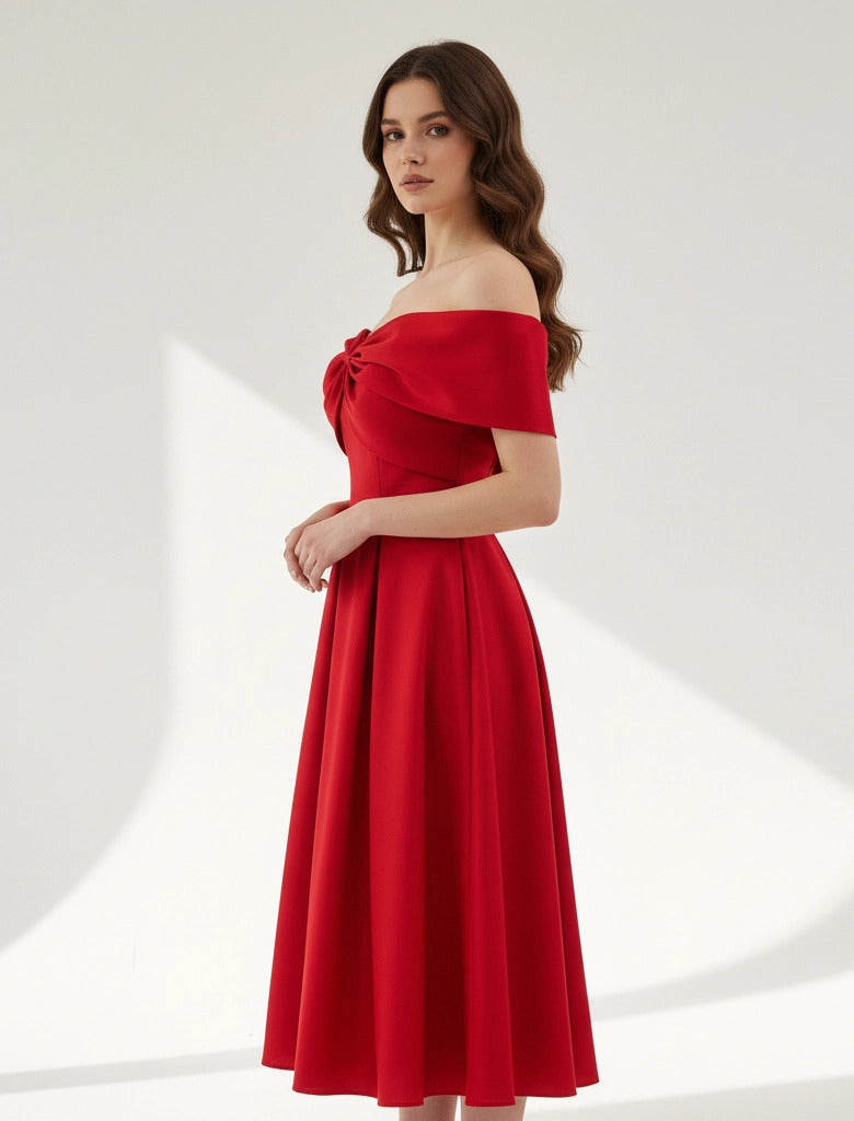 Off Shoulder Embellished A-Line Dress