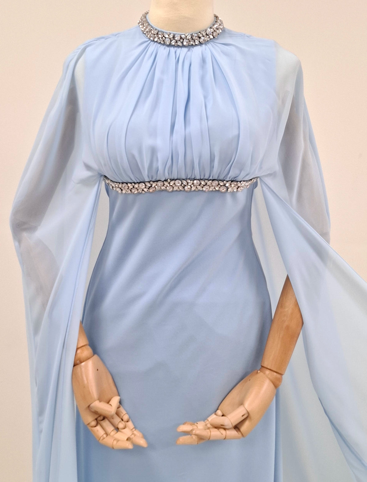 Embellished Neck Gathered Organza Dress