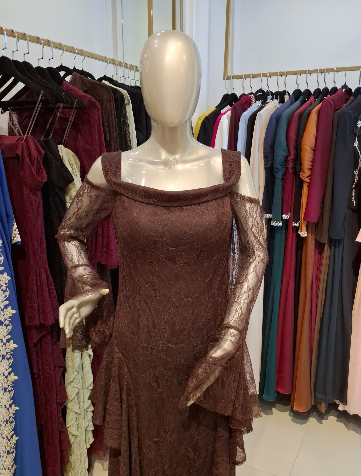 Draped Off Shoulder Corset Dantel Dress