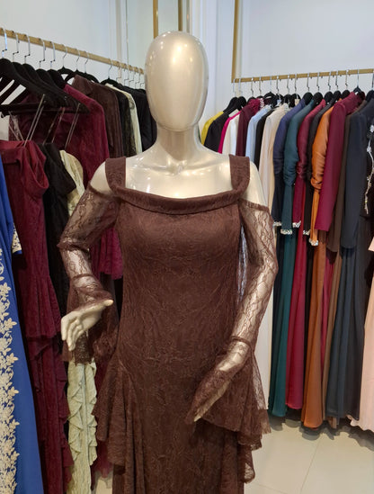 Draped Off Shoulder Corset Dantel Dress