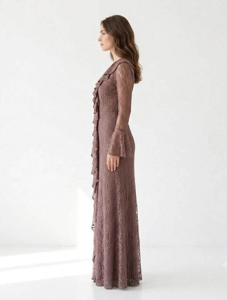 Corset Cutout Flare Sleeves Dantel Dress